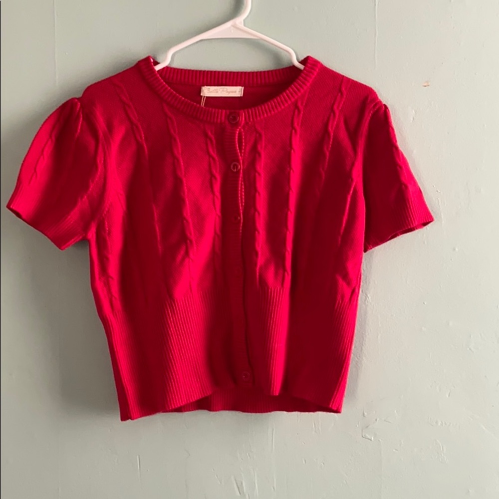 Retro red short sleeves cardigan from Belle Poque